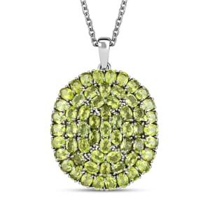 Karis Peridot 10.85 ctw Cluster Pendant in Platinum Bond with Stainless Steel Necklace 20 Inches