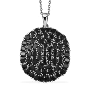 Karis Thai Black Spinel Cluster Pendant in Platinum Bond with Stainless Steel Necklace 20 Inches 16.35 ctw