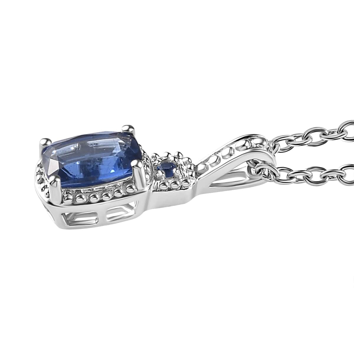 Himalayan Kyanite, Blue Sapphire Stud Earrings, Ring (Size 6.0) and Pendant in Platinum Over Sterling Silver with Stainless Steel Necklace 20 Inches 3.70 ctw image number 6