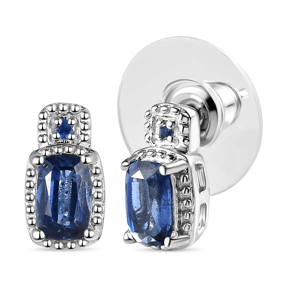 Himalayan Kyanite, Blue Sapphire Stud Earrings, Ring (Size 6.0) and Pendant in Platinum Over Sterling Silver with Stainless Steel Necklace 20 Inches 3.70 ctw image number 7