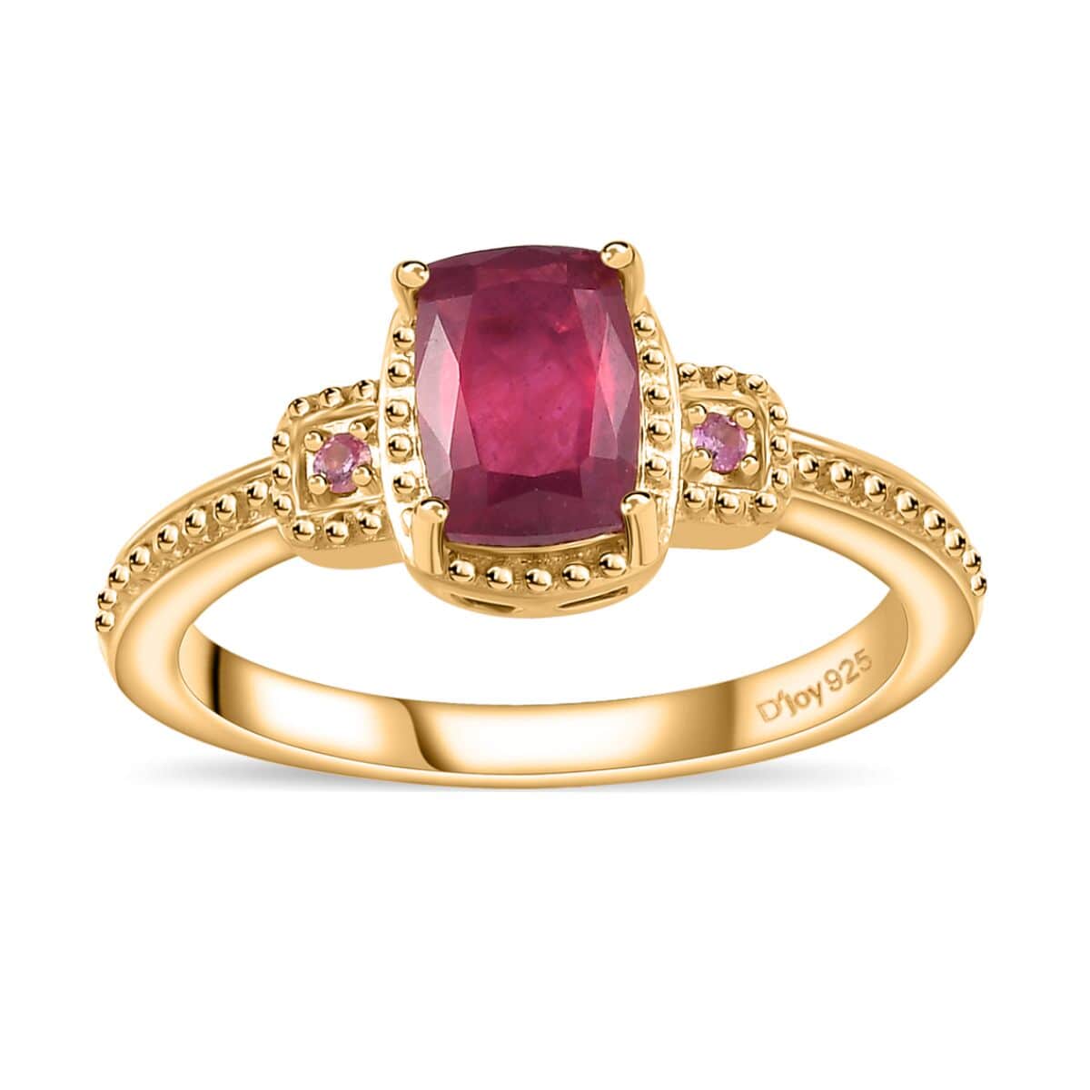 Niassa Ruby (FF) and Pink Sapphire Stud Earrings, Ring (Size 8.0), Pendant in Vermeil Yellow Gold Over Sterling Silver with ION Plated YG Stainless Steel Necklace 20 Inches 4.30 ctw image number 3