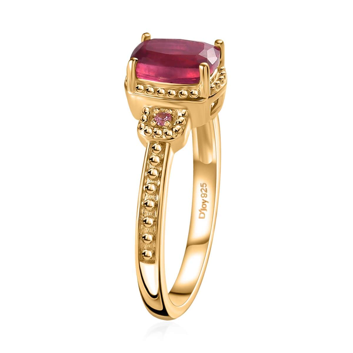 Niassa Ruby (FF) and Pink Sapphire Stud Earrings, Ring (Size 8.0), Pendant in Vermeil Yellow Gold Over Sterling Silver with ION Plated YG Stainless Steel Necklace 20 Inches 4.30 ctw image number 4