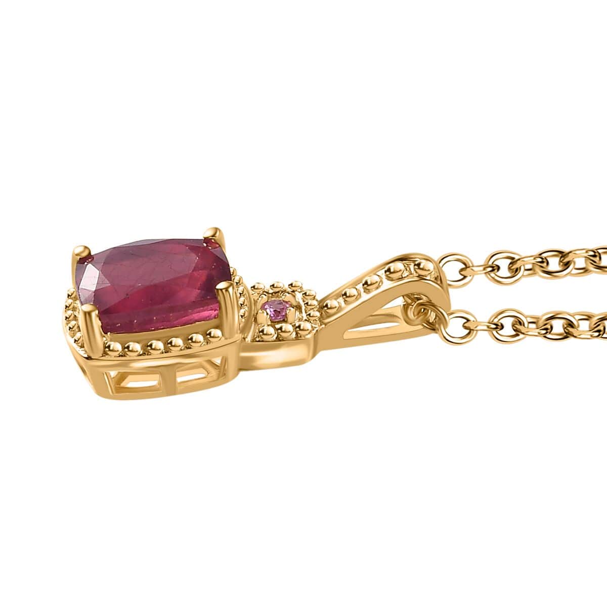 Niassa Ruby (FF) and Pink Sapphire Stud Earrings, Ring (Size 8.0), Pendant in Vermeil Yellow Gold Over Sterling Silver with ION Plated YG Stainless Steel Necklace 20 Inches 4.30 ctw image number 6