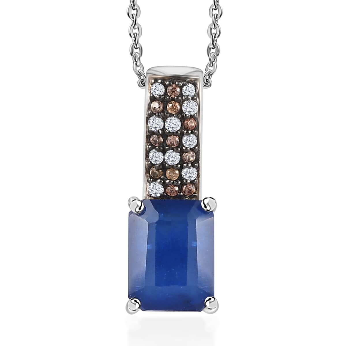 Tanzanian Blue Spinel (DF), White and Champagne Zircon Pendant Necklace 20 Inches in Platinum Over Sterling Silver 2.35 ctw image number 0