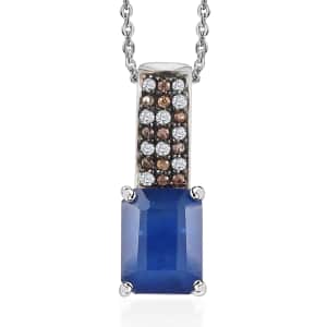 Tanzanian Blue Spinel (DF), White and Champagne Zircon Pendant Necklace 20 Inches in Platinum Over Sterling Silver 2.35 ctw