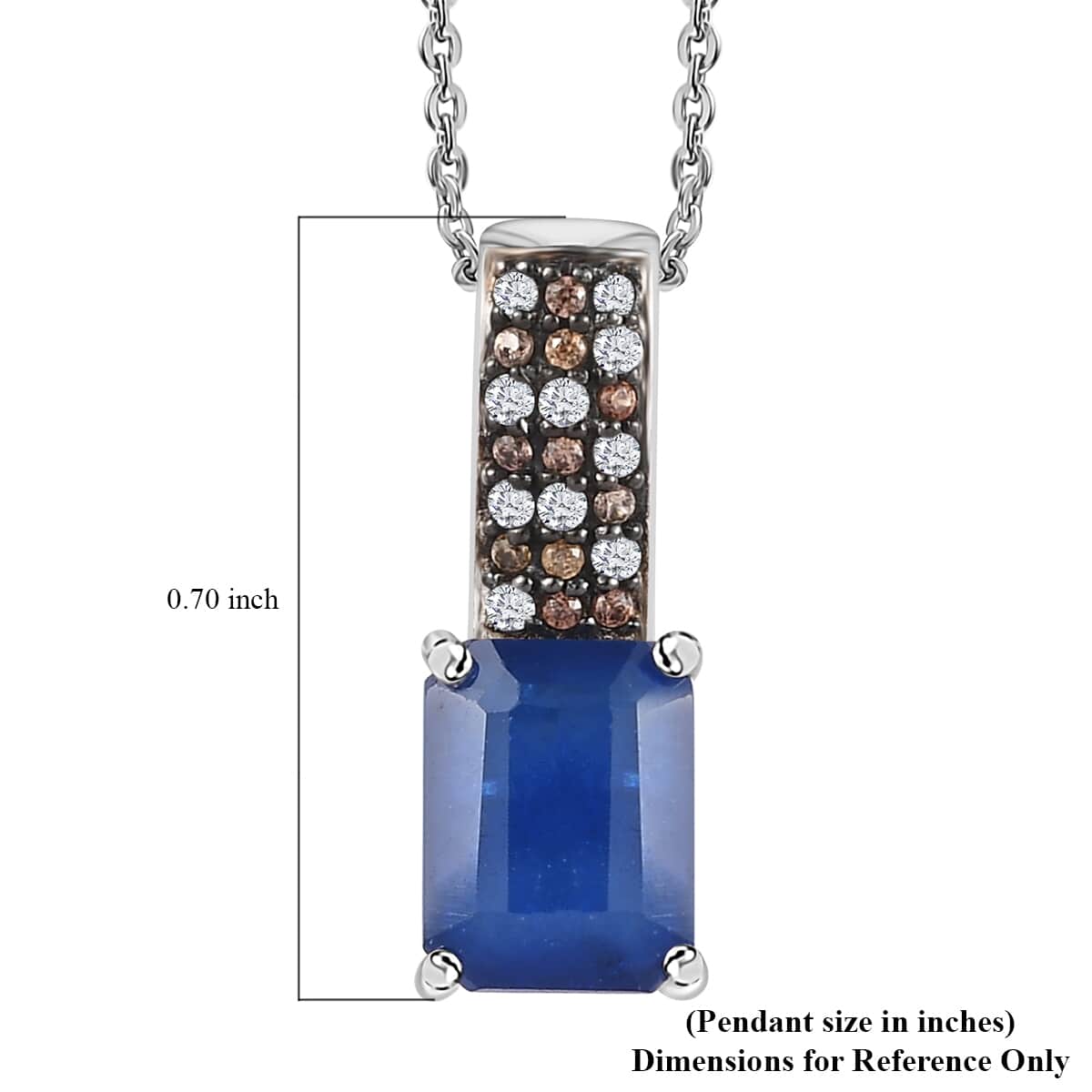 Tanzanian Blue Spinel (DF), White and Champagne Zircon Pendant Necklace 20 Inches in Platinum Over Sterling Silver 2.35 ctw image number 6