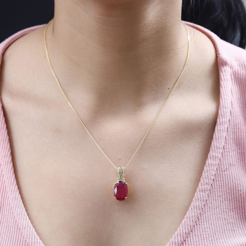 Niassa Ruby (FF) and Multi Gemstone Pendant Necklace 20 Inches in Vermeil Yellow Gold Over Sterling Silver 8.50 ctw