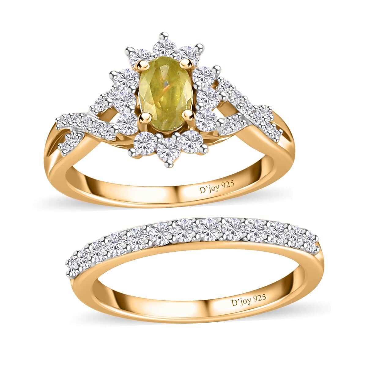 Premium Sava Sphene and Moissanite Set of 2 Stackable Ring in Vermeil Yellow Gold Over Sterling Silver (Size 5.0) 1.10 ctw image number 0