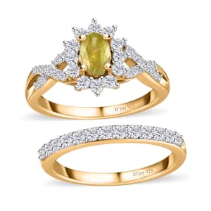 Premium Sava Sphene and Moissanite Set of 2 Stackable Ring in Vermeil Yellow Gold Over Sterling Silver (Size 5.0) 1.10 ctw