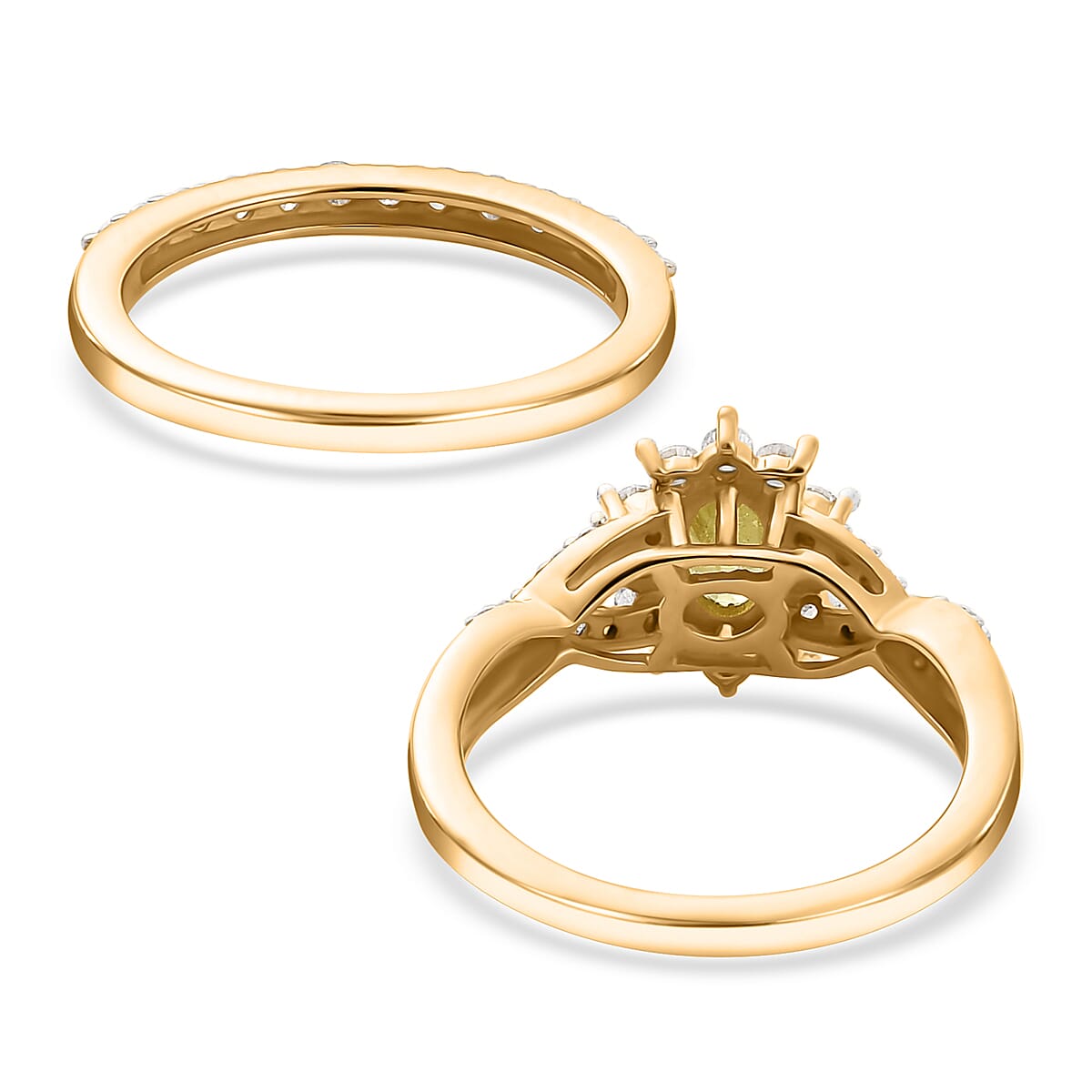 Premium Sava Sphene and Moissanite Set of 2 Stackable Ring in Vermeil Yellow Gold Over Sterling Silver (Size 5.0) 1.10 ctw