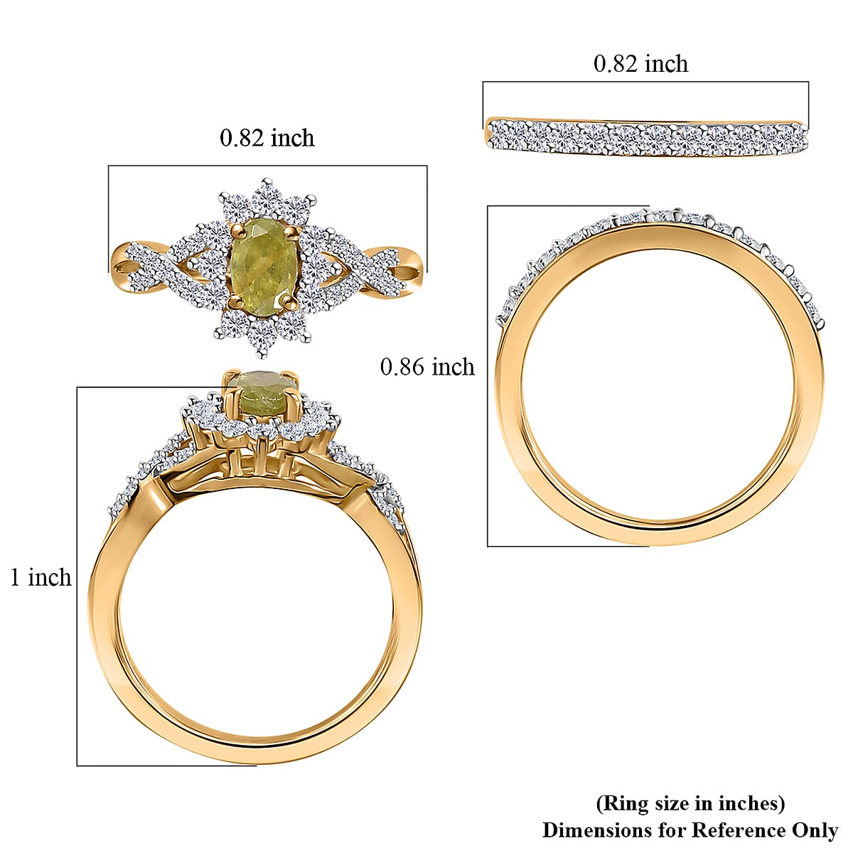 Premium Sava Sphene and Moissanite Set of 2 Stackable Ring in Vermeil Yellow Gold Over Sterling Silver (Size 5.0) 1.10 ctw