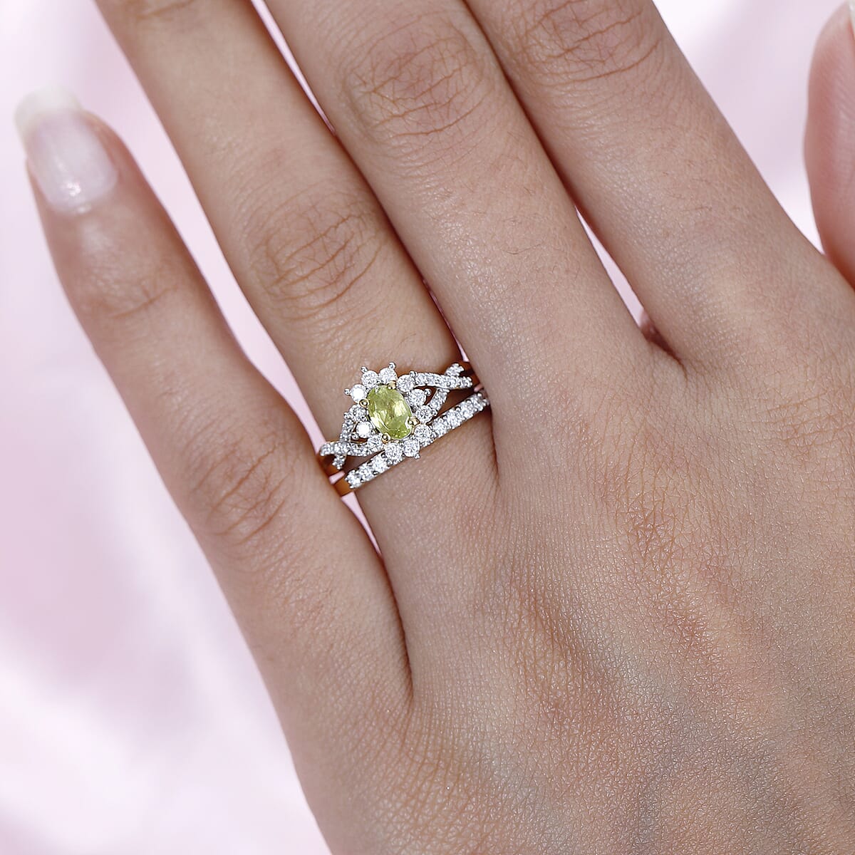 Premium Sava Sphene and Moissanite Set of 2 Stackable Ring in Vermeil Yellow Gold Over Sterling Silver (Size 9.0) 1.10 ctw image number 2