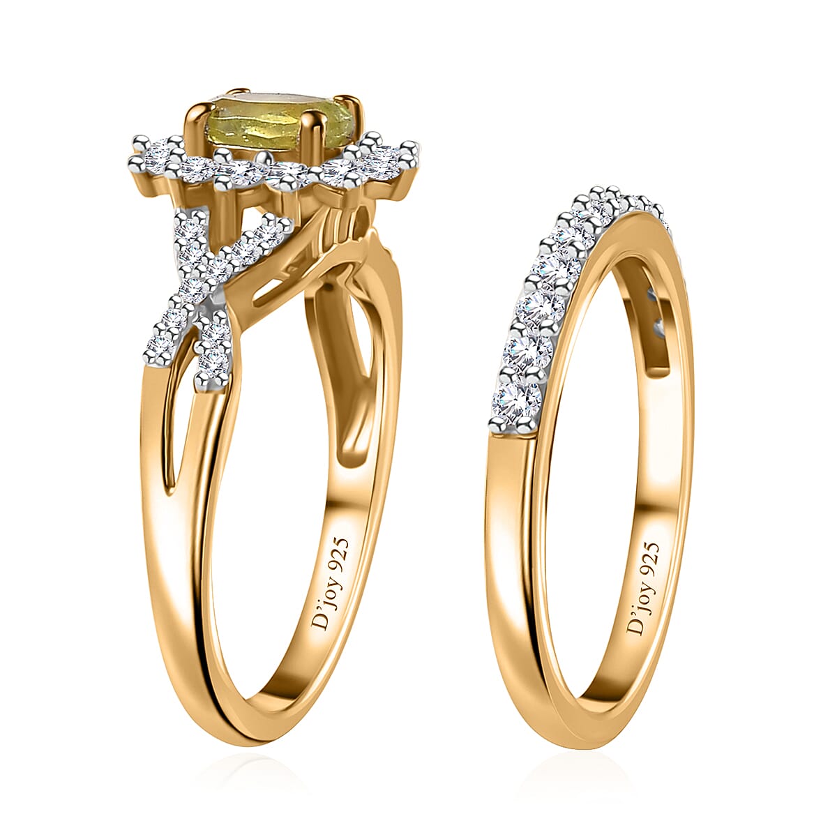 Premium Sava Sphene and Moissanite Set of 2 Stackable Ring in Vermeil Yellow Gold Over Sterling Silver (Size 9.0) 1.10 ctw image number 3
