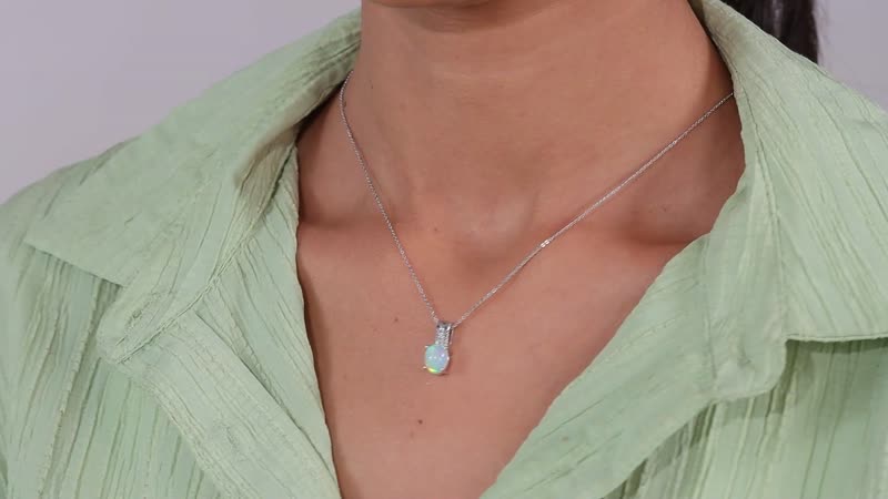 Ethiopian Welo Opal and Diamond Pendant Necklace 20 Inches in Platinum Over Sterling Silver 1.25 ctw