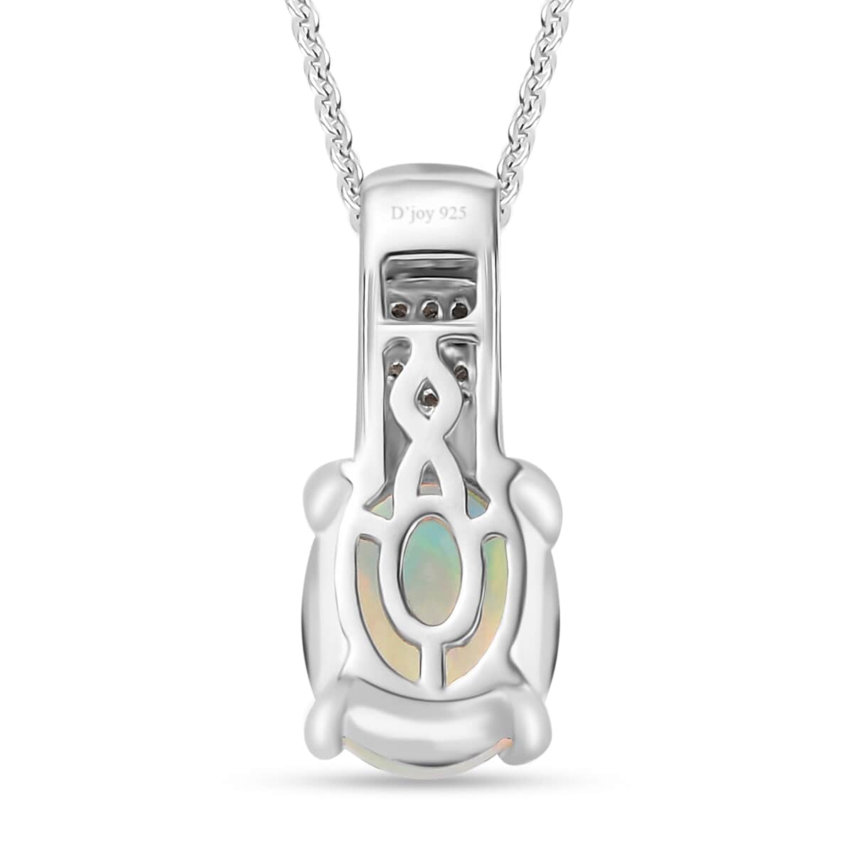 Ethiopian Welo Opal and Diamond Pendant Necklace 20 Inches in Platinum Over Sterling Silver 1.25 ctw image number 4