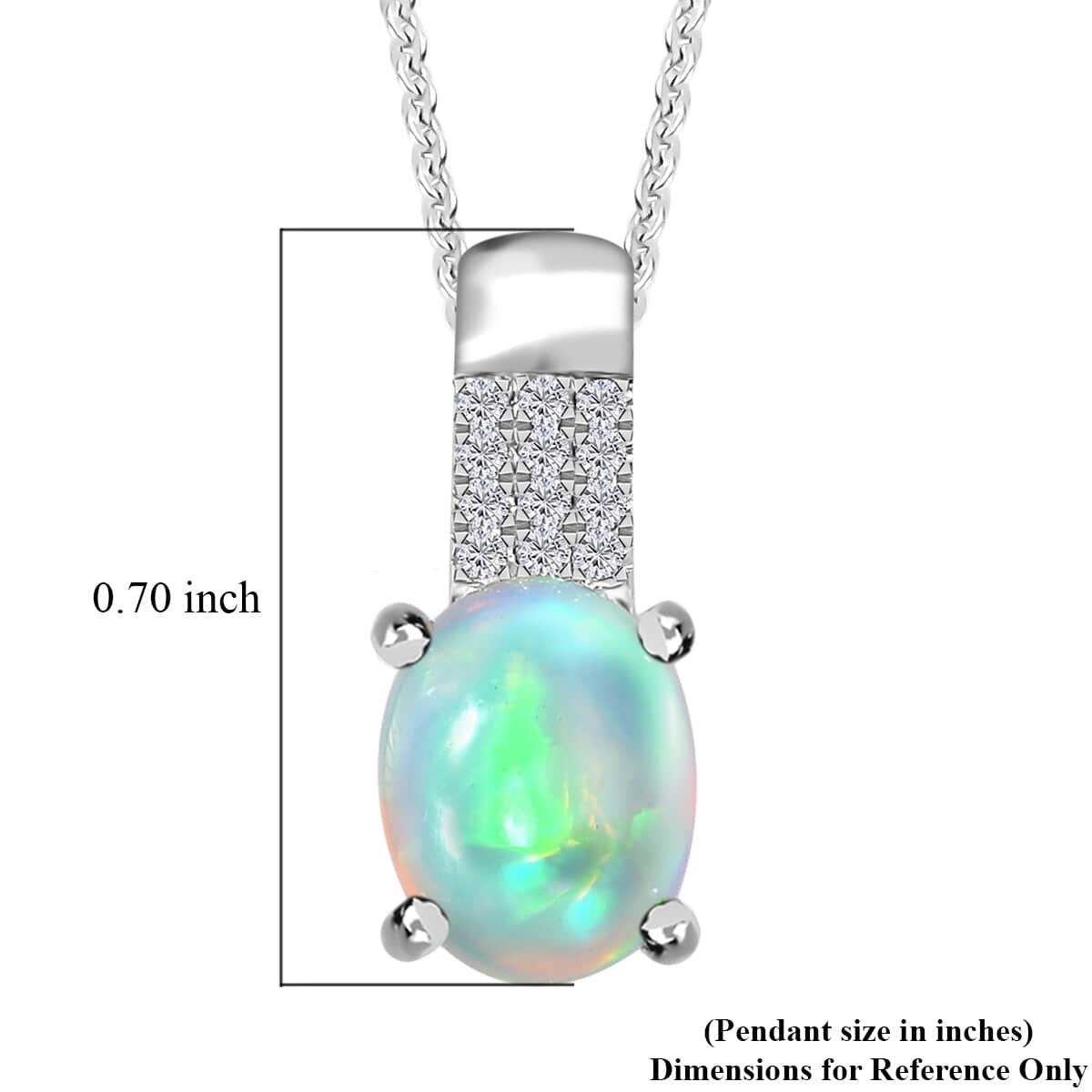 Ethiopian Welo Opal and Diamond Pendant Necklace 20 Inches in Platinum Over Sterling Silver 1.25 ctw image number 6