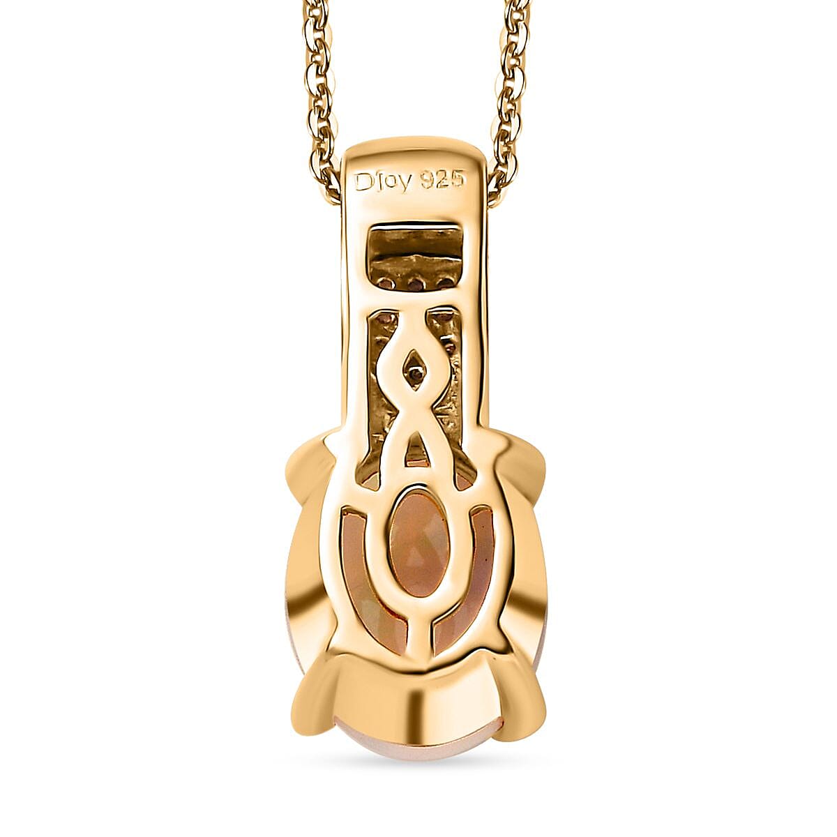 Ethiopian Welo Opal and Yellow Diamond Pendant Necklace 20 Inches in Vermeil Yellow Gold Over Sterling Silver 1.25 ctw