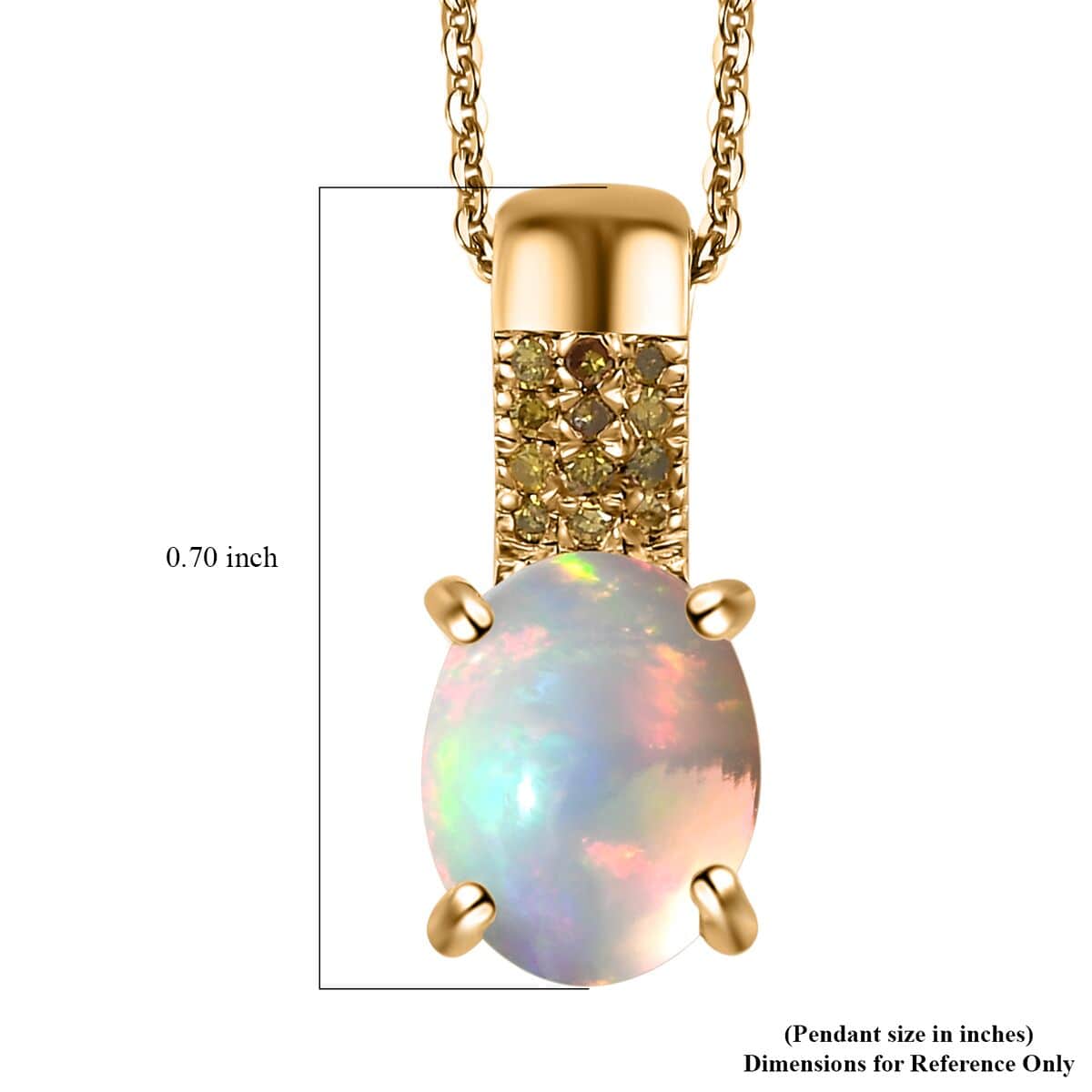Ethiopian Welo Opal and Yellow Diamond Pendant Necklace 20 Inches in Vermeil Yellow Gold Over Sterling Silver 1.25 ctw image number 6