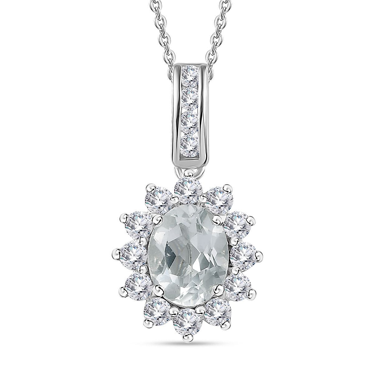 White Topaz Sunburst Pendant Necklace 20 Inches in Platinum Over Sterling Silver 3.60 ctw image number 0