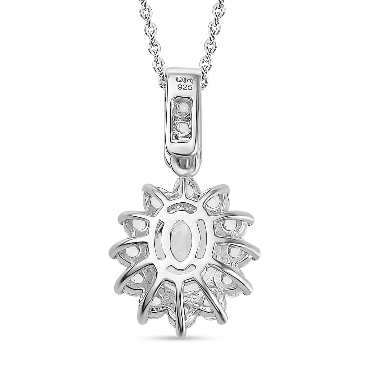 White Topaz Sunburst Pendant Necklace 20 Inches in Platinum Over Sterling Silver 3.60 ctw