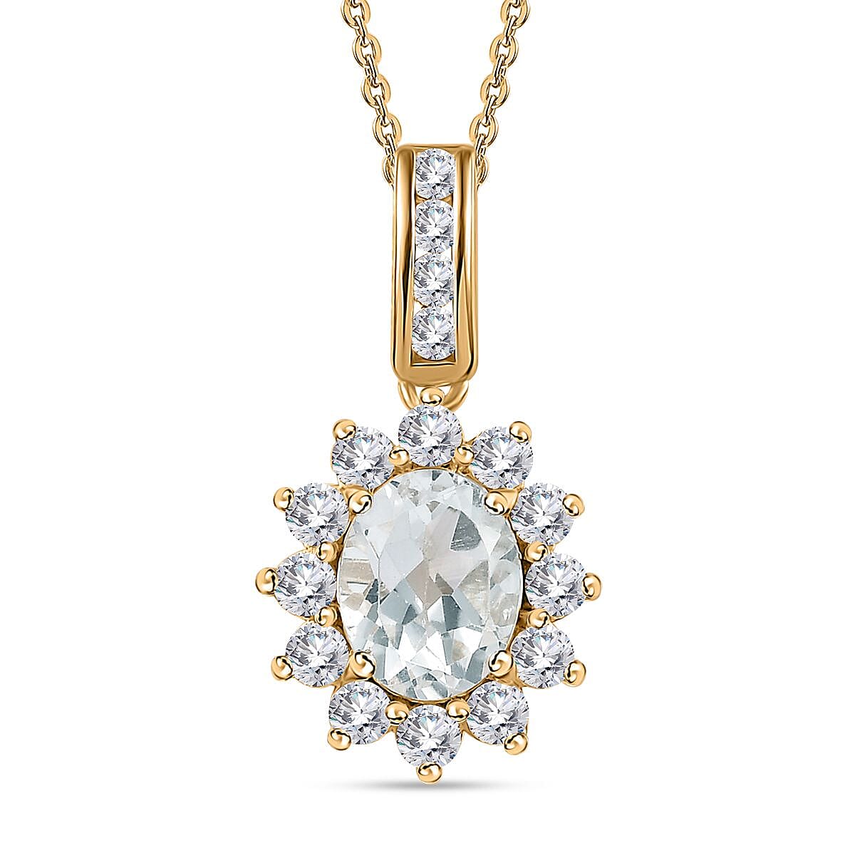 White Topaz Sunburst Pendant Necklace 20 Inches in Vermeil Yellow Gold Over Sterling Silver 3.60 ctw image number 0