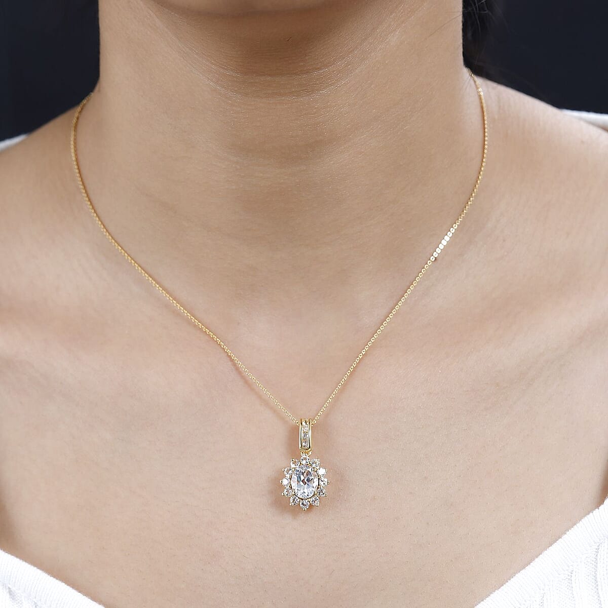 White Topaz Sunburst Pendant Necklace 20 Inches in Vermeil Yellow Gold Over Sterling Silver 3.60 ctw image number 2