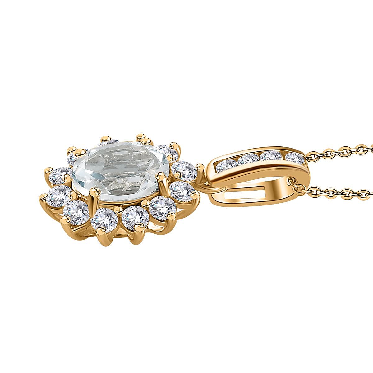 White Topaz Sunburst Pendant Necklace 20 Inches in Vermeil Yellow Gold Over Sterling Silver 3.60 ctw image number 3