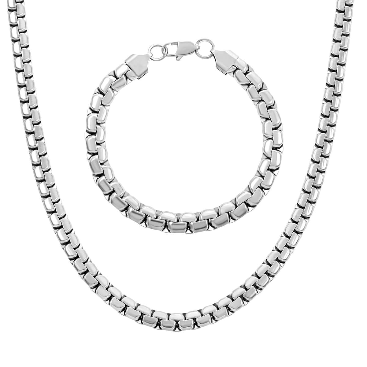 Box Chain Bracelet (7.50In) and Necklace 20 Inches in Stainless Steel image number 0