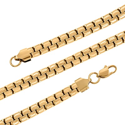 Box Chain Bracelet (7.25In) and Necklace 20 Inches in ION Plated YG Stainless Steel