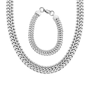 Double Row Curb Chain Bracelet (7.50In) and Necklace 20 Inches in Stainless Steel