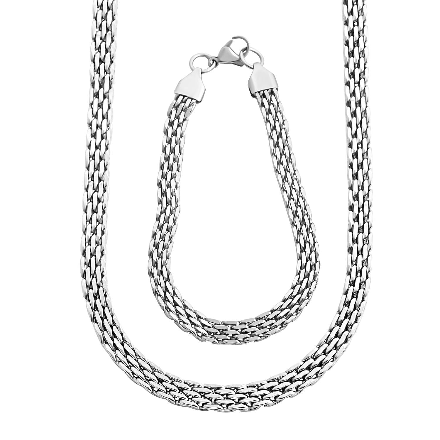 Mesh Chain Bracelet (7.50In) and Necklace 20 Inches in Stainless Steel