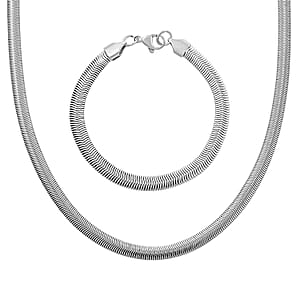 Snake Chain Bracelet (7.50In) and Necklace 20 Inches in Stainless Steel