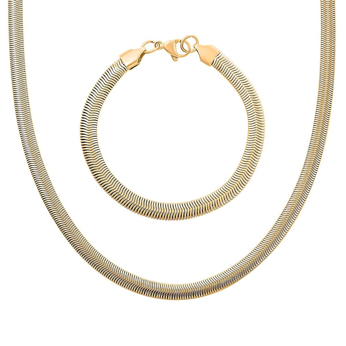 Snake Chain Bracelet (7.50In) and Necklace 20 Inches in ION Plated YG Stainless Steel image number 0