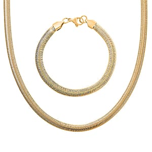 Snake Chain Bracelet (7.50In) and Necklace 20 Inches in ION Plated YG Stainless Steel