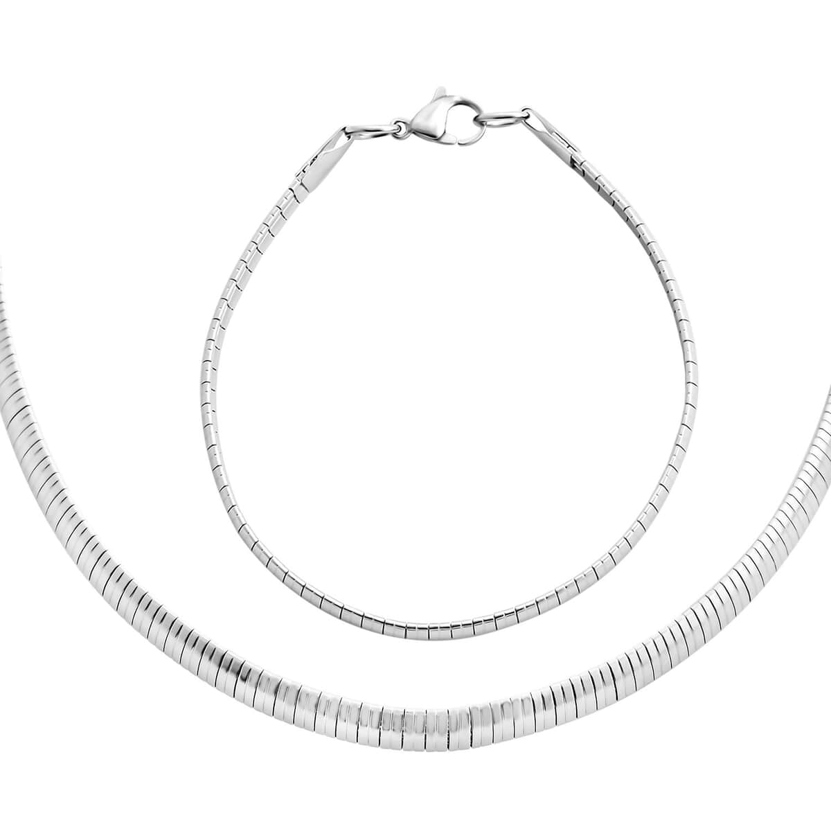 Omega Chain Bracelet (7.50In) and Necklace 20 Inches in Stainless Steel image number 0
