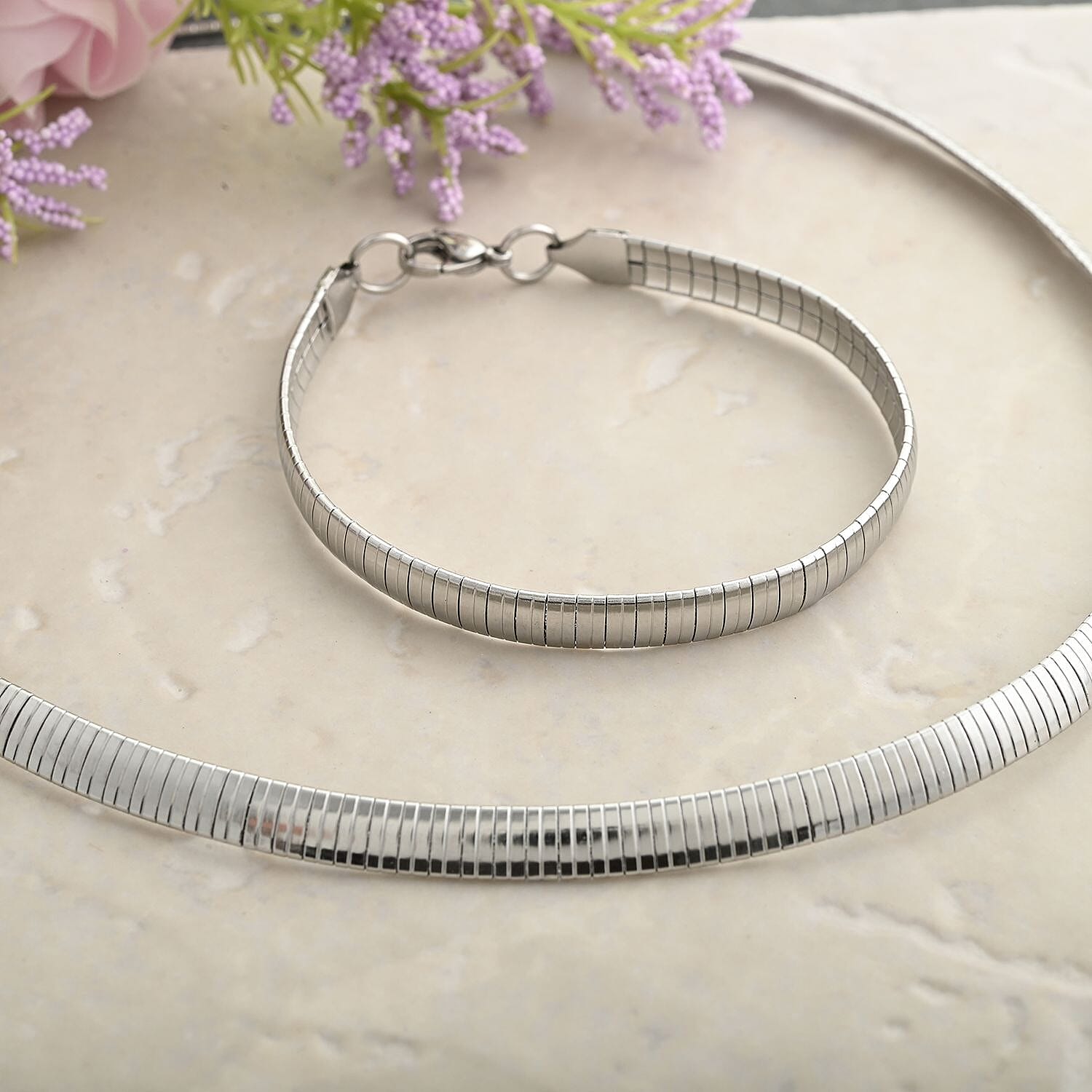 Omega Chain Bracelet (7.50In) and Necklace 20 Inches in Stainless Steel