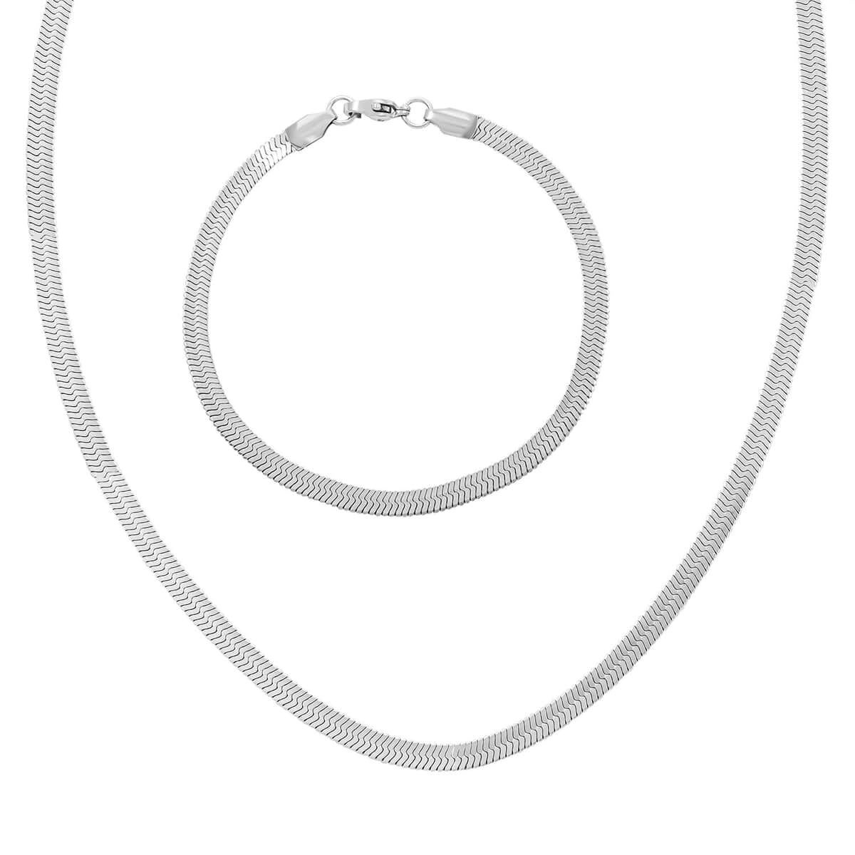 Herringbone Chain Bracelet (7.50In) and Necklace 20 Inches in Stainless Steel  image number 0