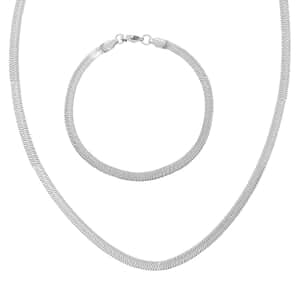 Herringbone Chain Bracelet (7.50In) and Necklace 20 Inches in Stainless Steel 