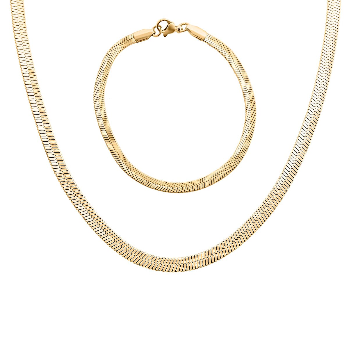 Herringbone Chain Bracelet (7.50In) and Necklace 20 Inches in ION Plated YG Stainless Steel image number 0