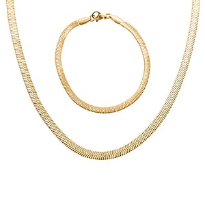 Herringbone Chain Bracelet (7.50In) and Necklace 20 Inches in ION Plated YG Stainless Steel