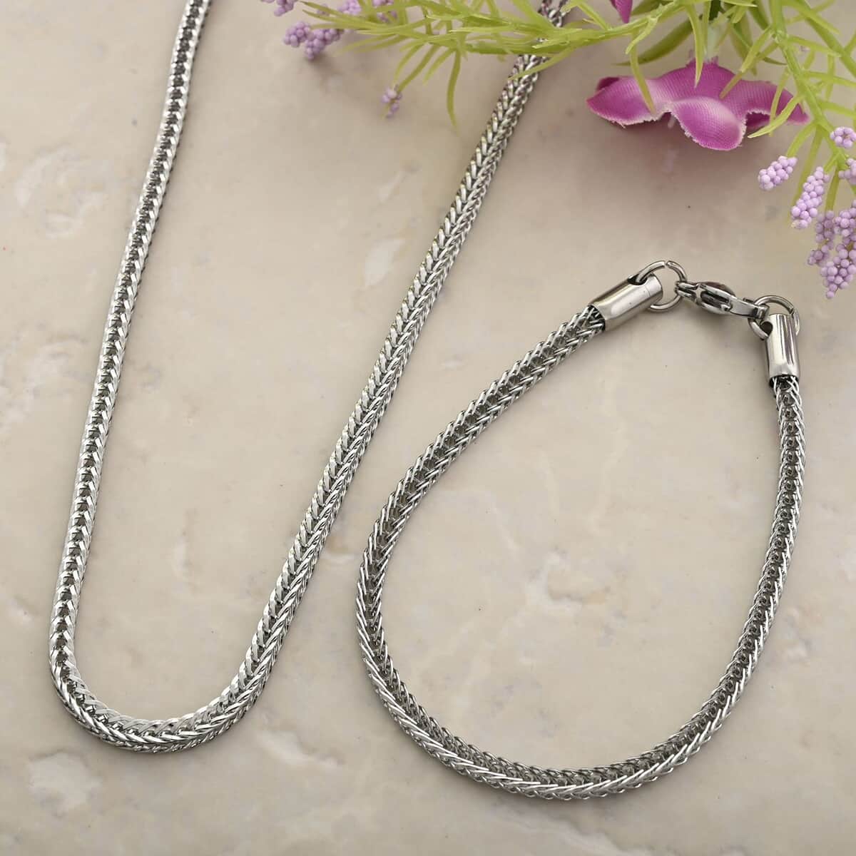 Foxtail Chain Bracelet (7.50In) and Necklace 20 Inches in Stainless Steel image number 1