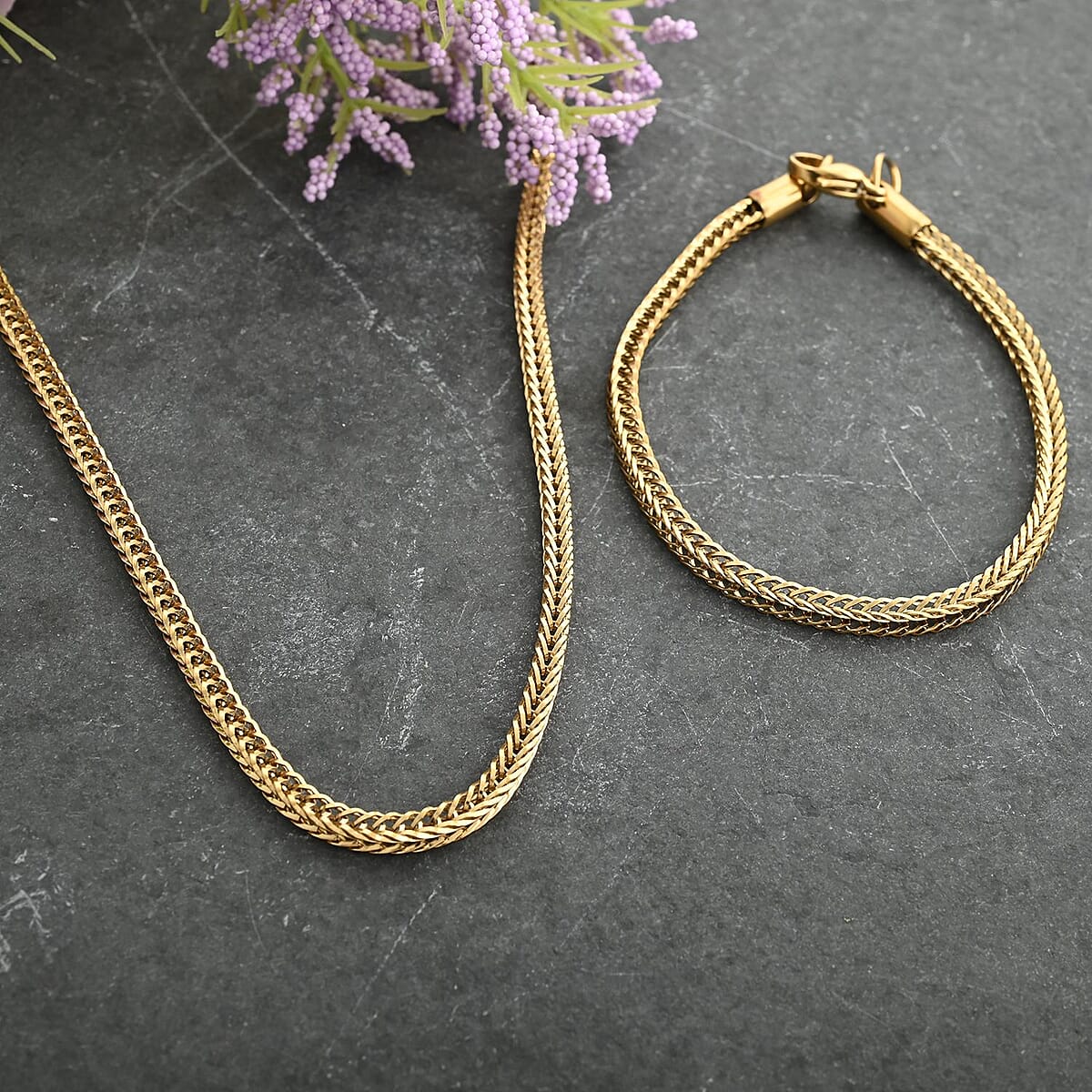 Foxtail Chain Bracelet (7.50In) and Necklace 20 Inches in ION Plated YG Stainless Steel image number 1