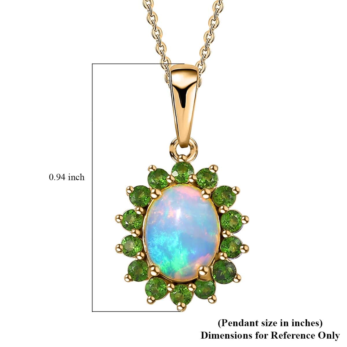 Bali Legacy Ethiopian Welo Opal and Chrome Diopside Sunburst Pendant Necklace 20 Inches in Vermeil Yellow Gold Over Sterling Silver 1.90 ctw image number 6