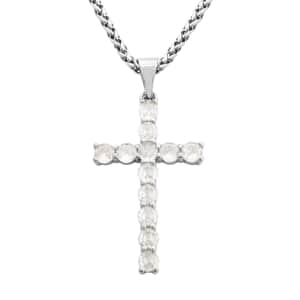 Simulated Diamond Cross Pendant Necklace 20 Inches in Stainless Steel 3.25 ctw