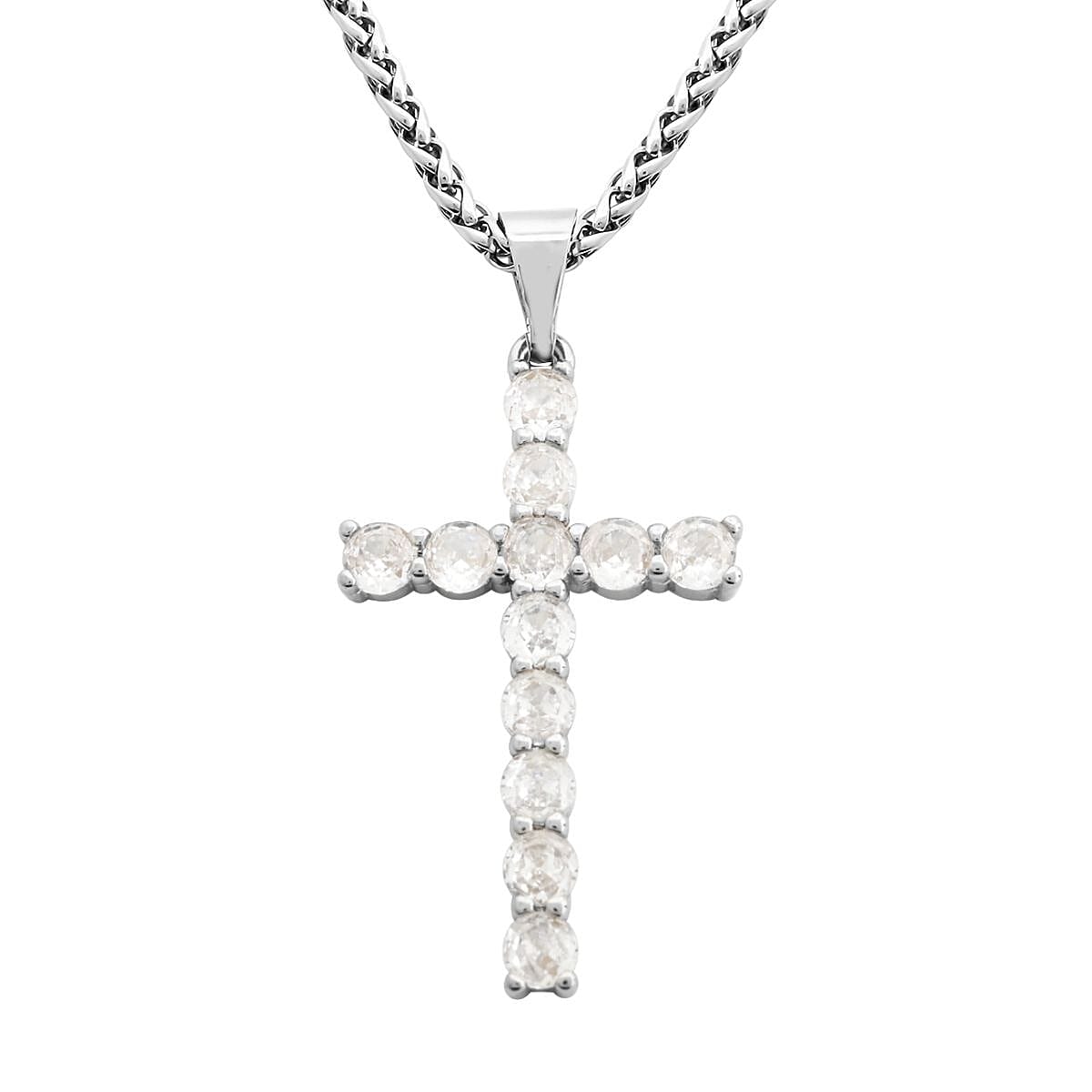 Simulated Diamond Cross Pendant Necklace 20 Inches in Stainless Steel 3.25 ctw image number 0