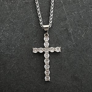 Simulated Diamond Cross Pendant Necklace 20 Inches in Stainless Steel 3.25 ctw