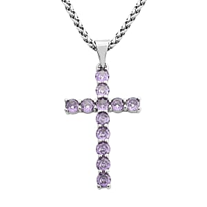 Simulated Purple Diamond Cross Pendant Necklace 20 Inches in Stainless Steel 3.25 ctw