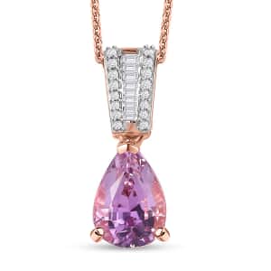 AAA Patroke Kunzite and Diamond Drop Pendant Necklace 20 Inches in Vermeil Rose Gold Over Sterling Silver 3.50 ctw