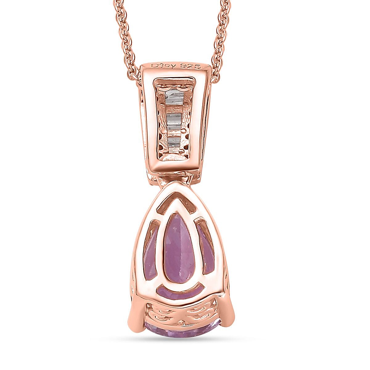 AAA Patroke Kunzite and Diamond Drop Pendant Necklace 20 Inches in Vermeil Rose Gold Over Sterling Silver 3.50 ctw