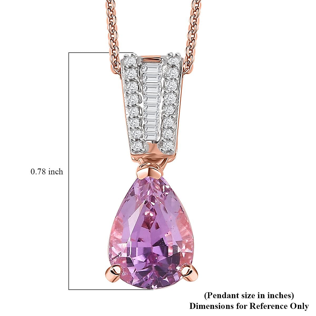 AAA Patroke Kunzite and Diamond Drop Pendant Necklace 20 Inches in Vermeil Rose Gold Over Sterling Silver 3.50 ctw